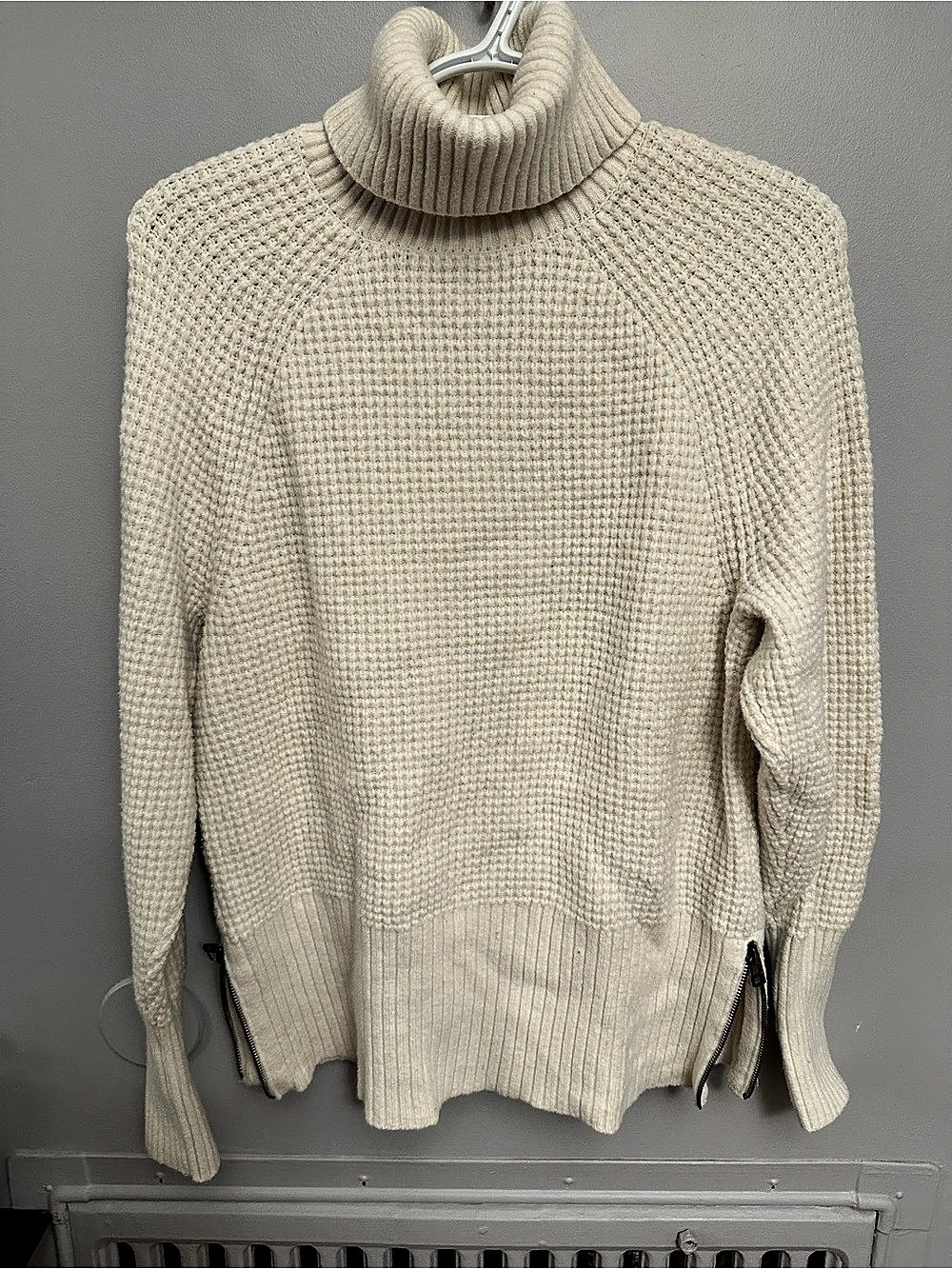 L.L.Bean Signature Waffle Knit Turtleneck Sweater Cream Medium